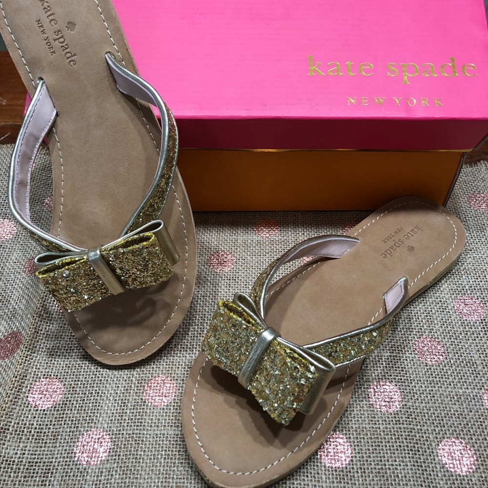 Kate Spade gold glitter bow flats